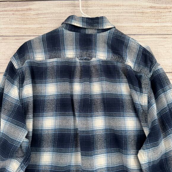 Jachs Button Down Flannel Shirt Mens XL Blue White Long Sleeve 2 Pocket - Picture 4 of 14